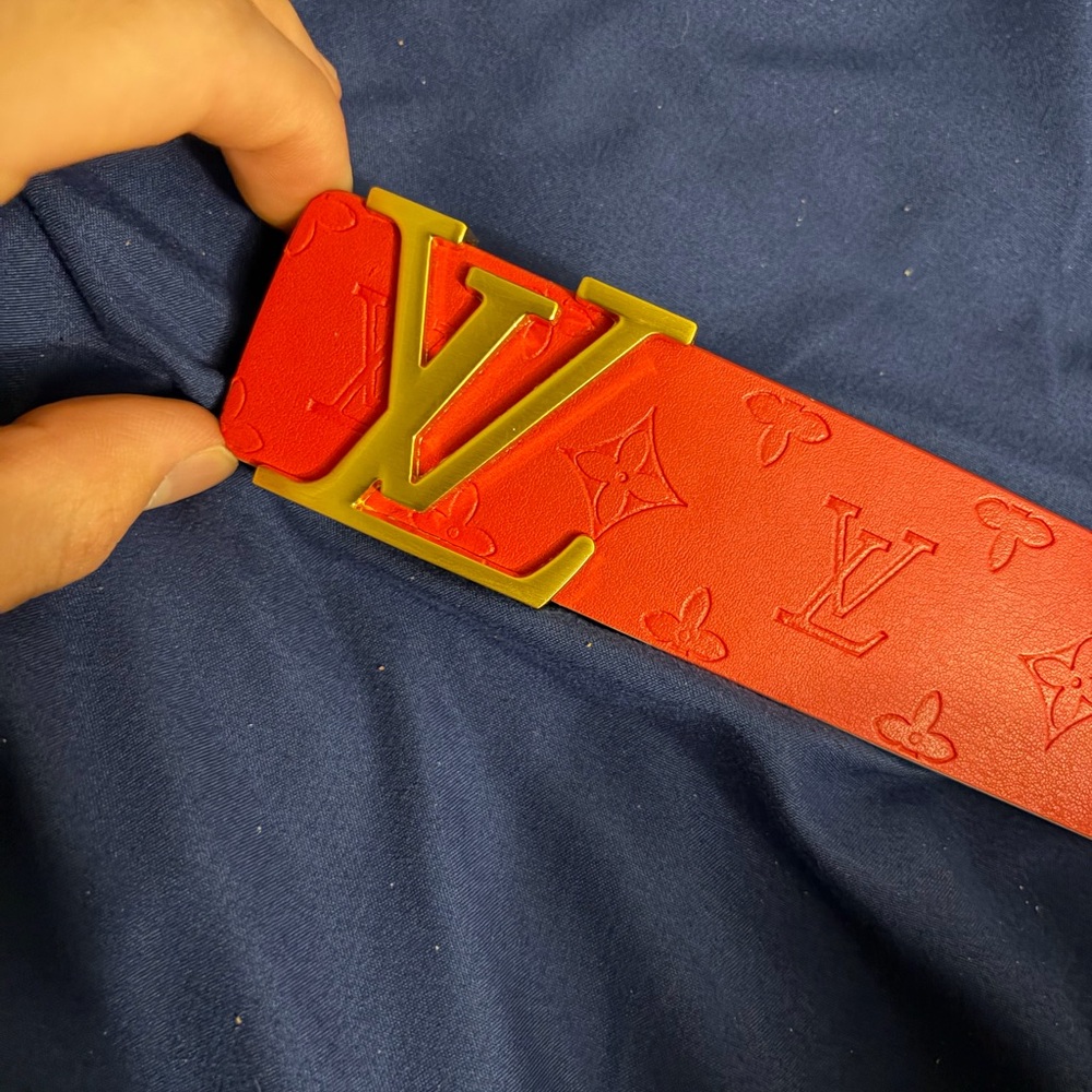 Louis Vuitton Red Monogram Belt with Gold LV Buckle - Picture 11 of 12